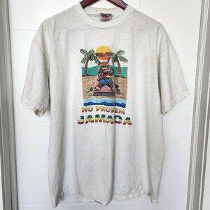 Jamaica No Problem Vintage Single Stitch 100% Cotton White‎ Tee T shirt Size XL